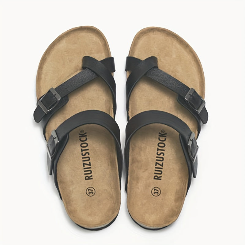 Men's Vintage Open Toe Breathable Slippers, Comfy Non Slip Casual Durable Rubber Sole Walking Shoes, Men's Footwear